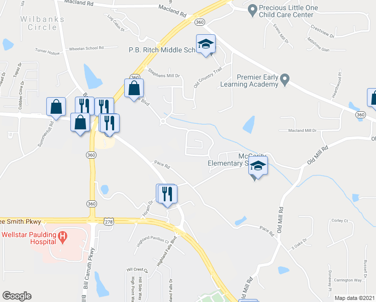 map of restaurants, bars, coffee shops, grocery stores, and more near 66 Crescent Woode Way in Dallas