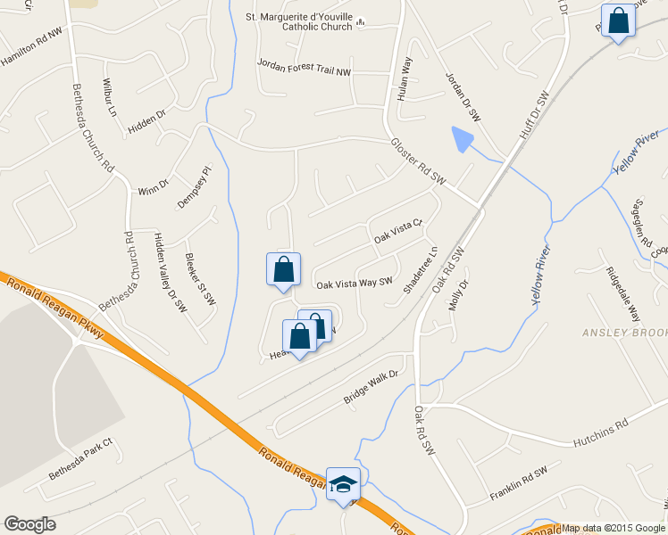 map of restaurants, bars, coffee shops, grocery stores, and more near 3143 Oak Vista Way in Lawrenceville