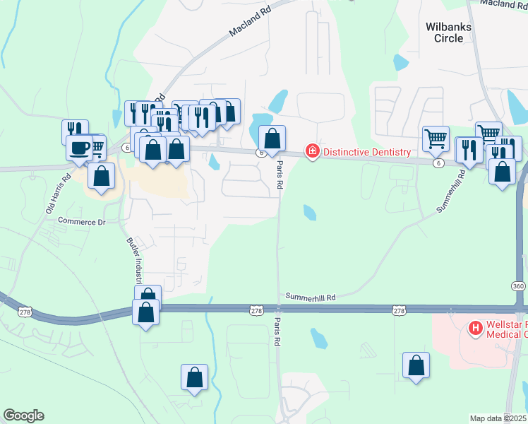 map of restaurants, bars, coffee shops, grocery stores, and more near 92 Cathie Drive in Dallas