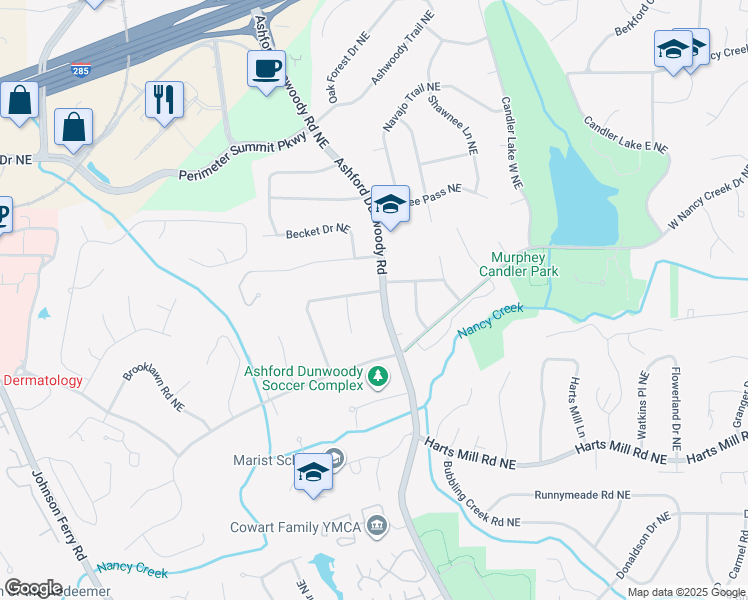 map of restaurants, bars, coffee shops, grocery stores, and more near 3934 Ashford Dunwoody Road Northeast in Atlanta