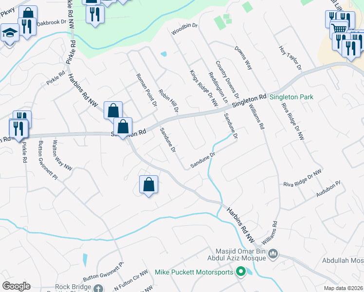 map of restaurants, bars, coffee shops, grocery stores, and more near 5506 Chimney Trail in Norcross