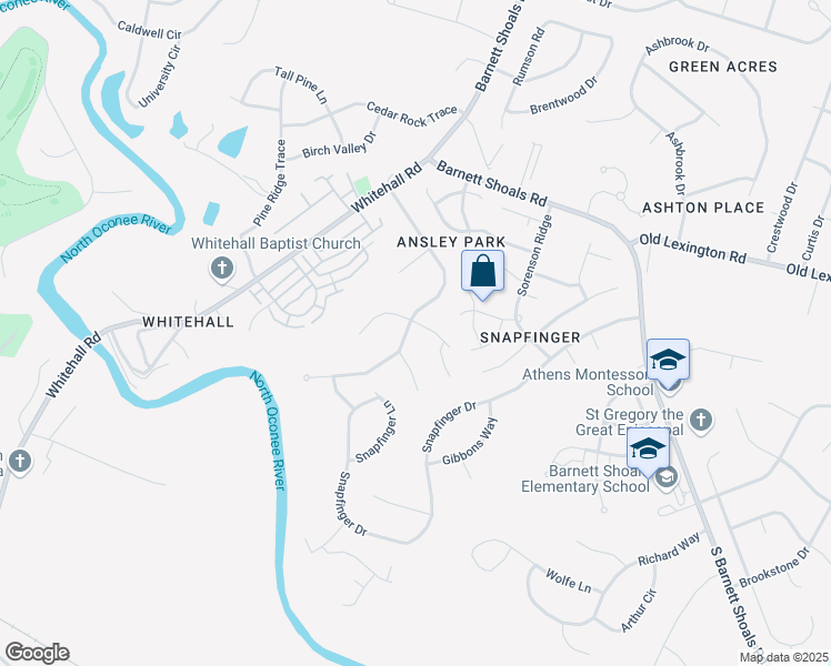 map of restaurants, bars, coffee shops, grocery stores, and more near 315 Ansley Drive in Athens