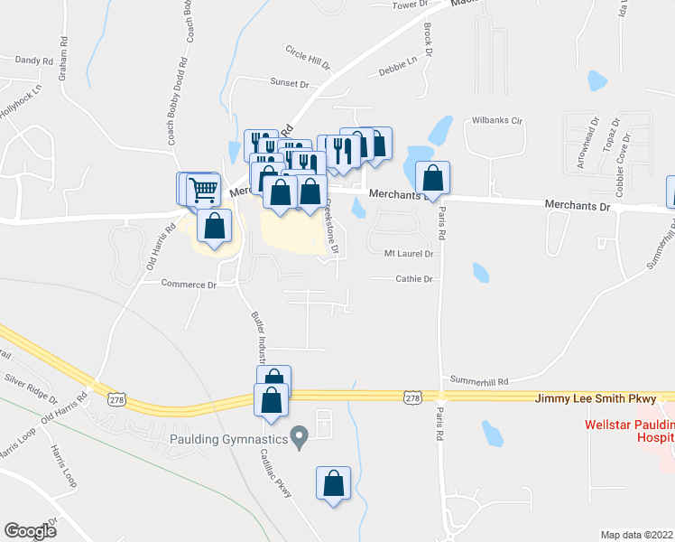 map of restaurants, bars, coffee shops, grocery stores, and more near 71 Creekstone Drive in Dallas