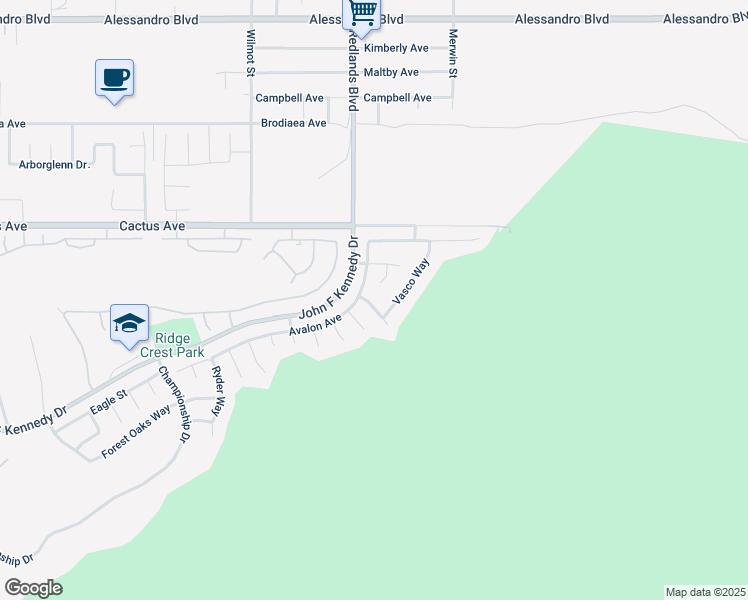 map of restaurants, bars, coffee shops, grocery stores, and more near 29014 Cantabria Court in Moreno Valley