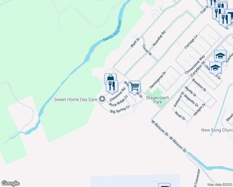 map of restaurants, bars, coffee shops, grocery stores, and more near 890 Cheyenne Road in Corona