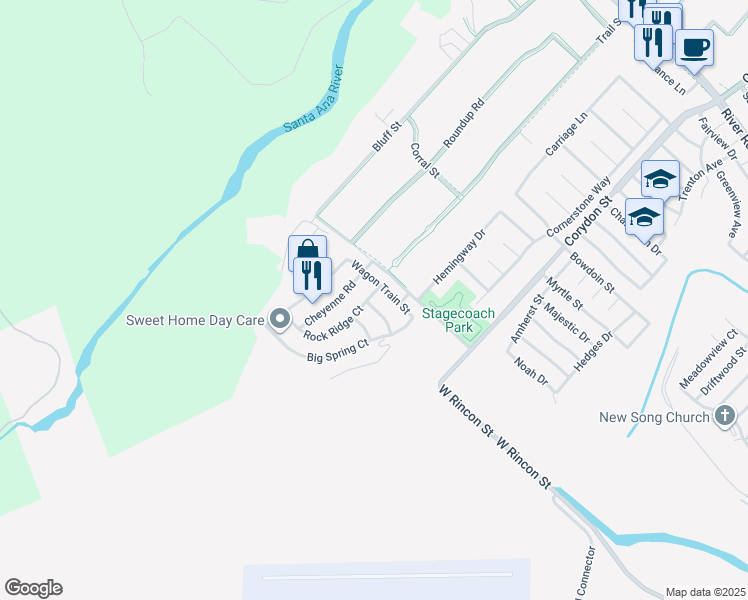 map of restaurants, bars, coffee shops, grocery stores, and more near 2259 Lone Tree Street in Corona