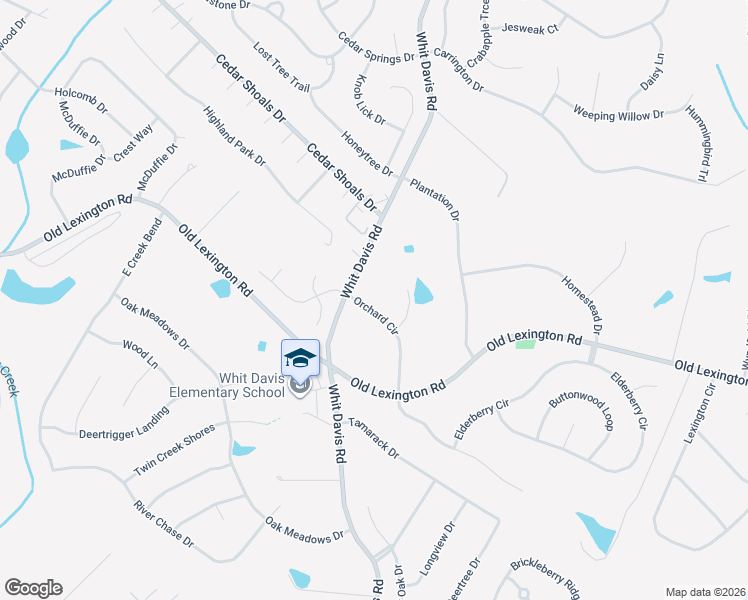 map of restaurants, bars, coffee shops, grocery stores, and more near 105 Orchard Circle in Athens