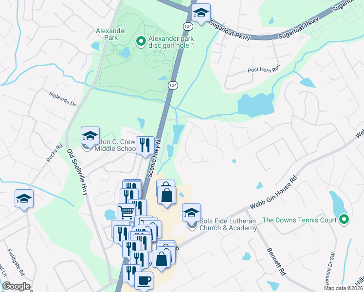 map of restaurants, bars, coffee shops, grocery stores, and more near 983 Lakebend Drive in Lawrenceville