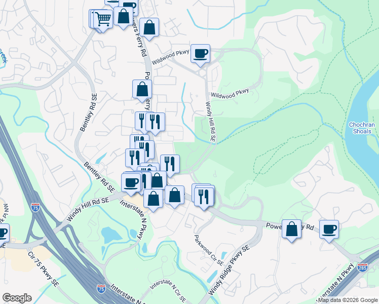 map of restaurants, bars, coffee shops, grocery stores, and more near 3128 Sugarberry Lane in Atlanta