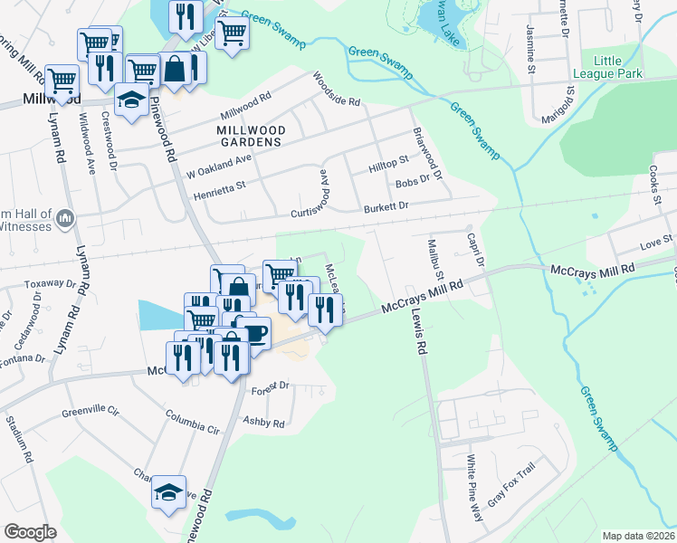 map of restaurants, bars, coffee shops, grocery stores, and more near 425 McLeary Lane in Sumter