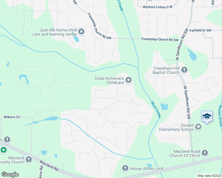 map of restaurants, bars, coffee shops, grocery stores, and more near 3448 Aaron Trail in Powder Springs