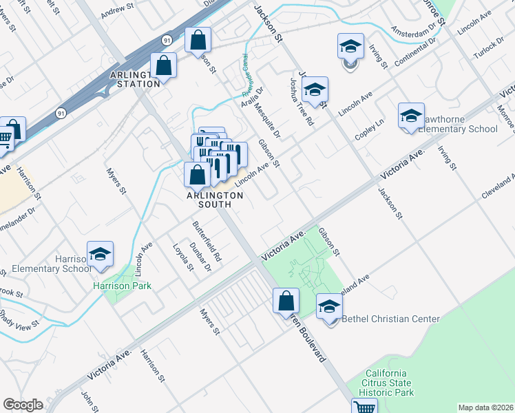map of restaurants, bars, coffee shops, grocery stores, and more near 2815 Calle Sausalito in Riverside