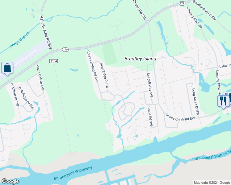 map of restaurants, bars, coffee shops, grocery stores, and more near 1663 Bent Tree Trail Southwest in Ocean Isle Beach