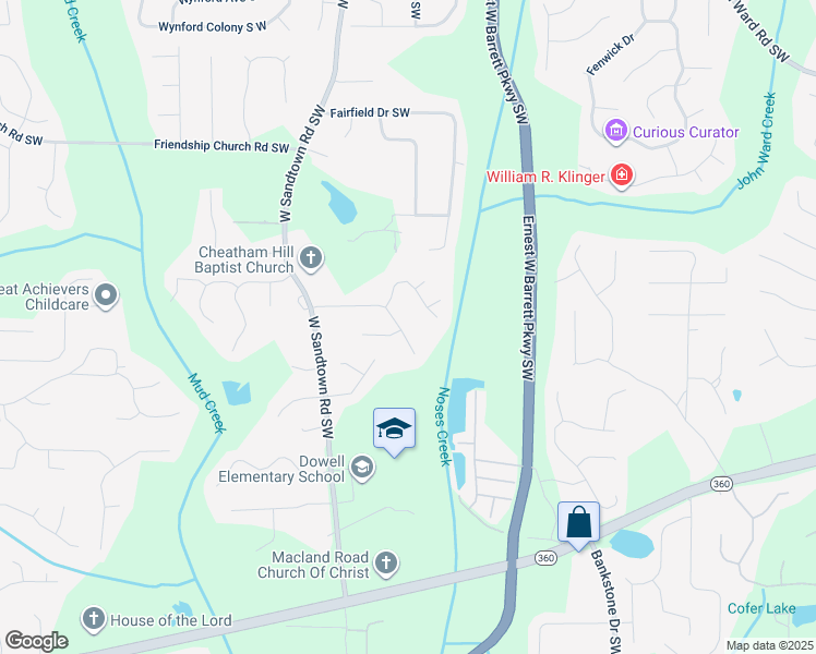 map of restaurants, bars, coffee shops, grocery stores, and more near 1892 Dovonshire Road South West in Marietta