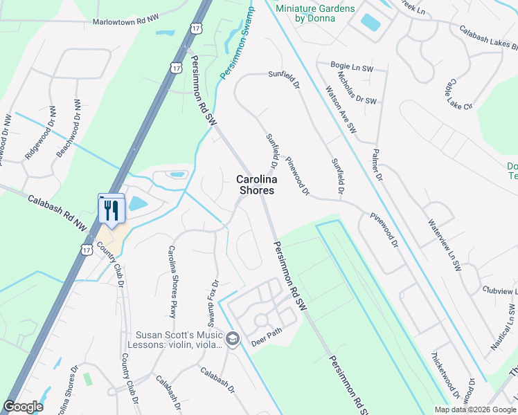 map of restaurants, bars, coffee shops, grocery stores, and more near 5 Bayberry Circle in Carolina Shores