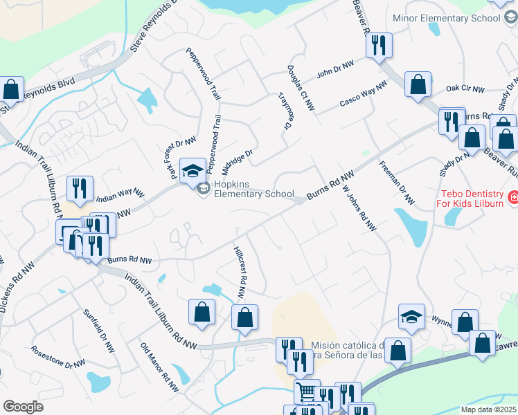 map of restaurants, bars, coffee shops, grocery stores, and more near 849 Cadet Court Northwest in Lilburn