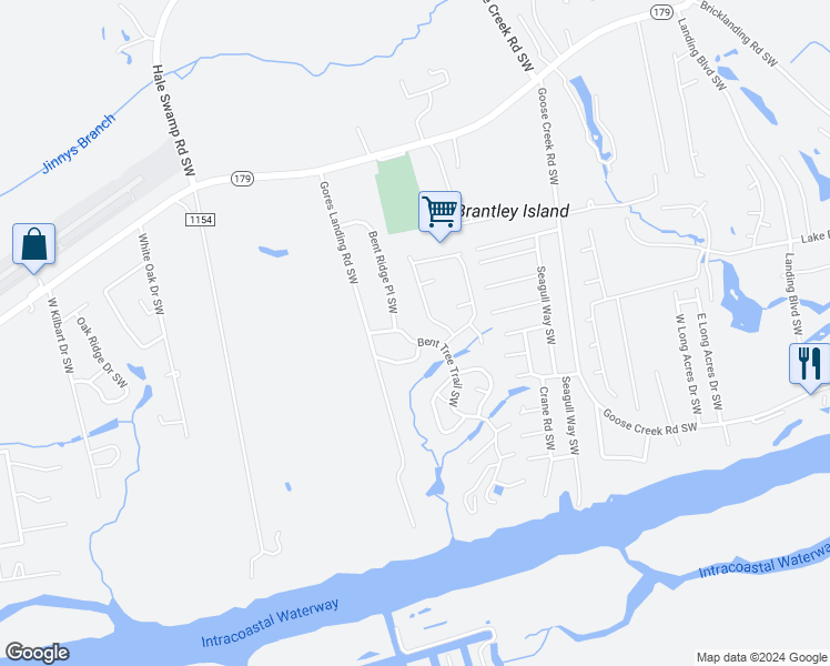 map of restaurants, bars, coffee shops, grocery stores, and more near 1659 Bent Tree Trail Southwest in Ocean Isle Beach