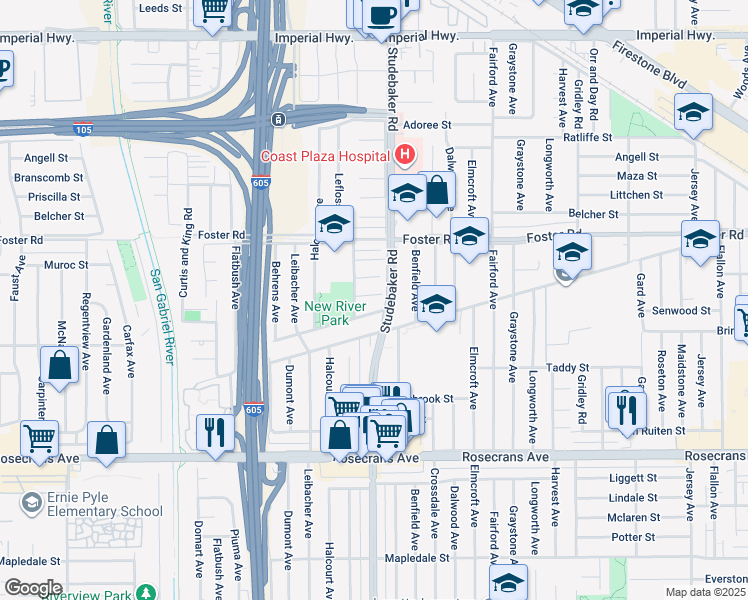 map of restaurants, bars, coffee shops, grocery stores, and more near 10922 Tolly Street in Norwalk
