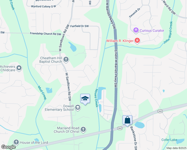 map of restaurants, bars, coffee shops, grocery stores, and more near 1892 Dovonshire Road South West in Marietta