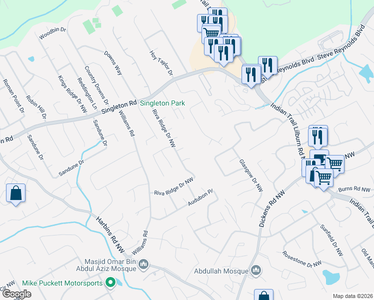 map of restaurants, bars, coffee shops, grocery stores, and more near 5212 Derby Way Northwest in Norcross