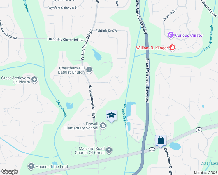 map of restaurants, bars, coffee shops, grocery stores, and more near 1842 Edington Road Southwest in Marietta