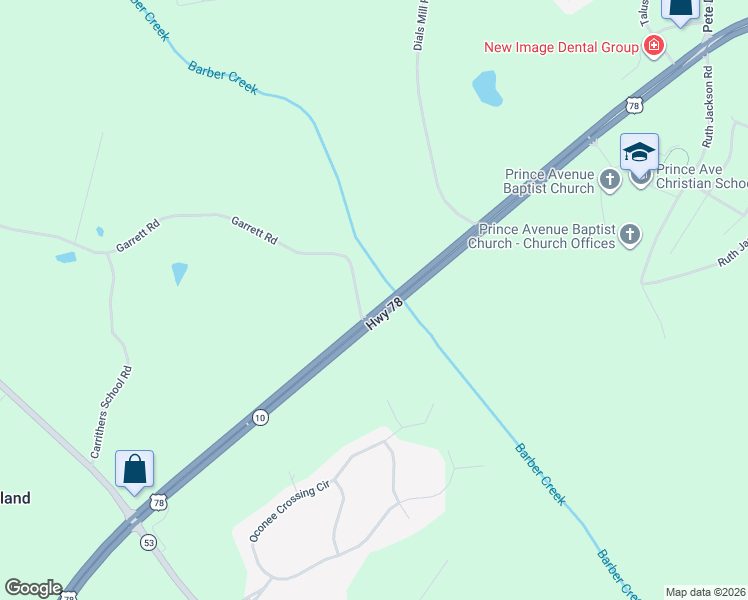 map of restaurants, bars, coffee shops, grocery stores, and more near 1602 Garrett Road in Statham