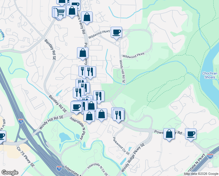 map of restaurants, bars, coffee shops, grocery stores, and more near 3128 Sugarberry Lane in Atlanta