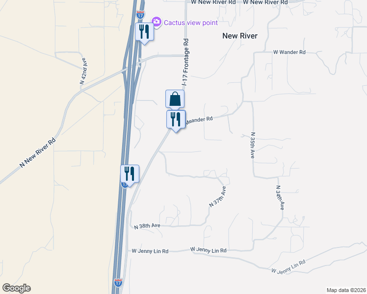 map of restaurants, bars, coffee shops, grocery stores, and more near 46621 North Black Canyon Highway in New River