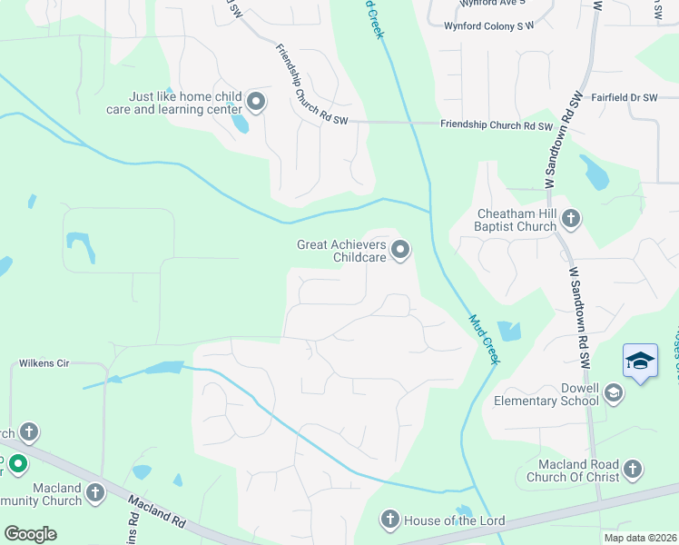 map of restaurants, bars, coffee shops, grocery stores, and more near 3451 Aaron Trail in Powder Springs