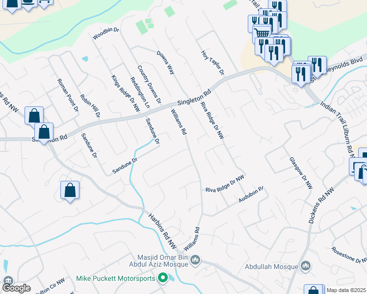 map of restaurants, bars, coffee shops, grocery stores, and more near 5211 Williams Road in Norcross