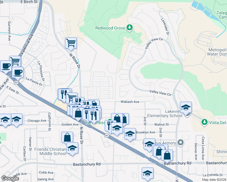map of restaurants, bars, coffee shops, grocery stores, and more near 3744 Lake Grove Drive in Yorba Linda
