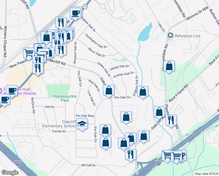 map of restaurants, bars, coffee shops, grocery stores, and more near 3316 Oakcliff Road in Doraville