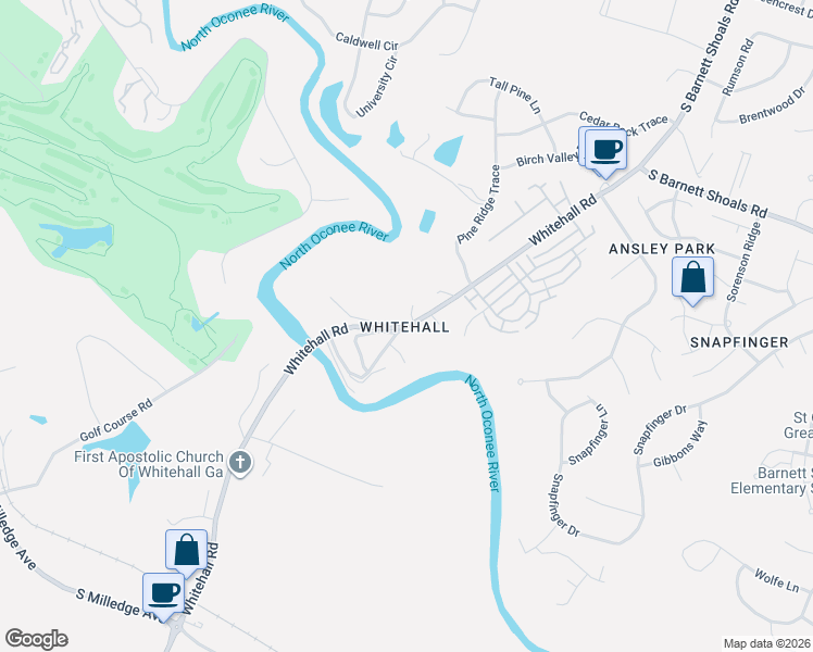 map of restaurants, bars, coffee shops, grocery stores, and more near 117 White Circle in Athens