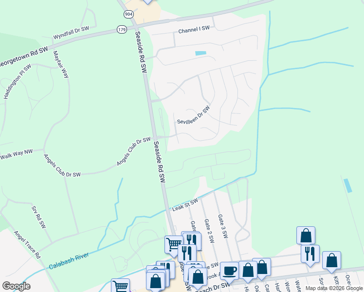 map of restaurants, bars, coffee shops, grocery stores, and more near 1317 Ark Royal Court Southwest in Ocean Isle Beach