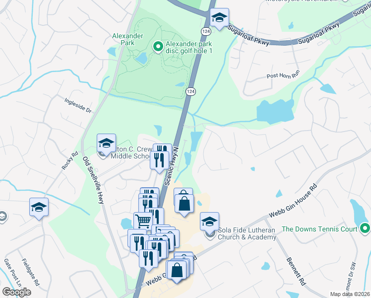 map of restaurants, bars, coffee shops, grocery stores, and more near 983 Lakebend Drive in Lawrenceville