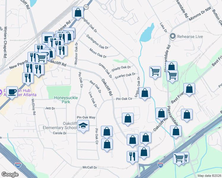 map of restaurants, bars, coffee shops, grocery stores, and more near 3316 Oakcliff Road in Doraville