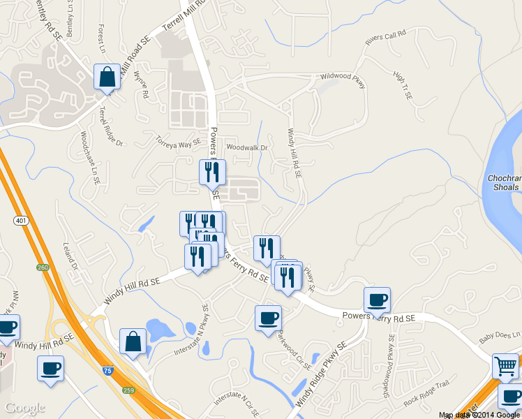 map of restaurants, bars, coffee shops, grocery stores, and more near 3104 Sugarberry Lane in Atlanta