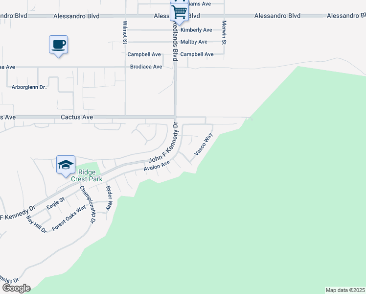 map of restaurants, bars, coffee shops, grocery stores, and more near 28913 Avalon Avenue in Moreno Valley