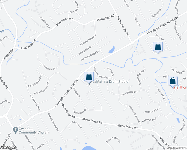 map of restaurants, bars, coffee shops, grocery stores, and more near 647 Shiloh Court in Lawrenceville