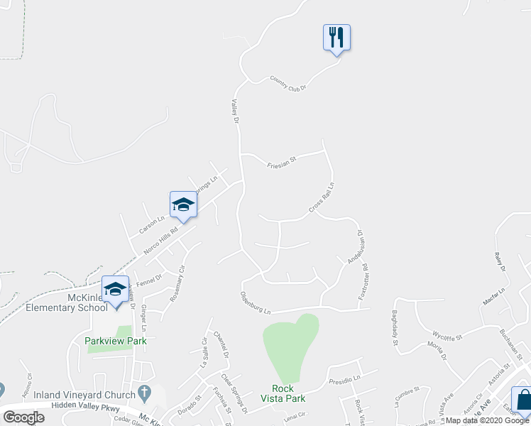 map of restaurants, bars, coffee shops, grocery stores, and more near 269 Cross Rail Lane in Norco