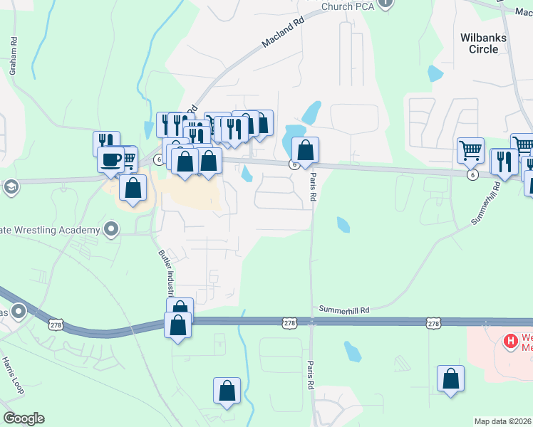 map of restaurants, bars, coffee shops, grocery stores, and more near 156 Cathie Drive in Dallas