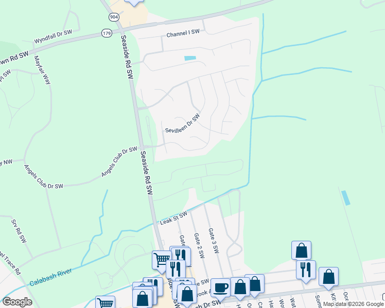 map of restaurants, bars, coffee shops, grocery stores, and more near 1253 Seaside Road Southwest in Ocean Isle Beach