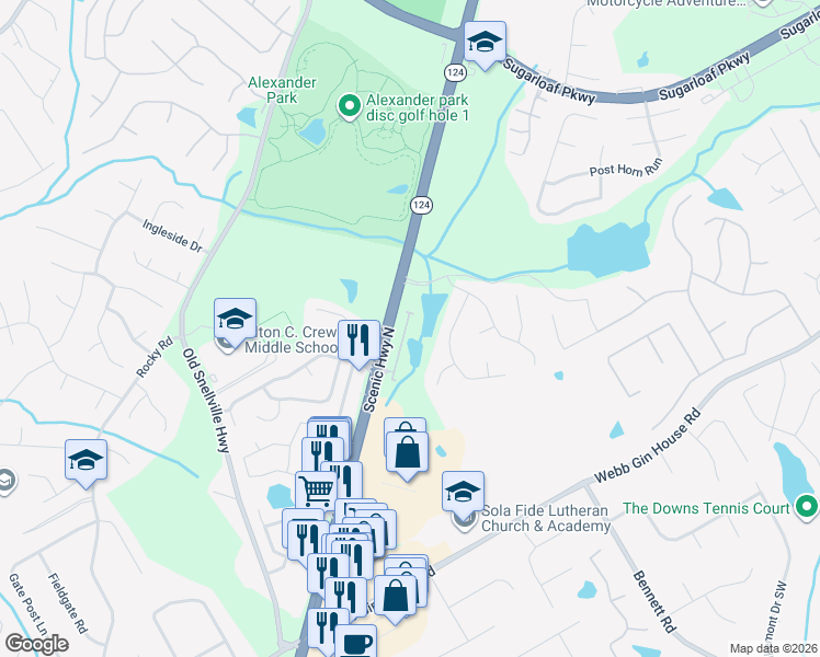 map of restaurants, bars, coffee shops, grocery stores, and more near 983 Lakebend Drive in Lawrenceville