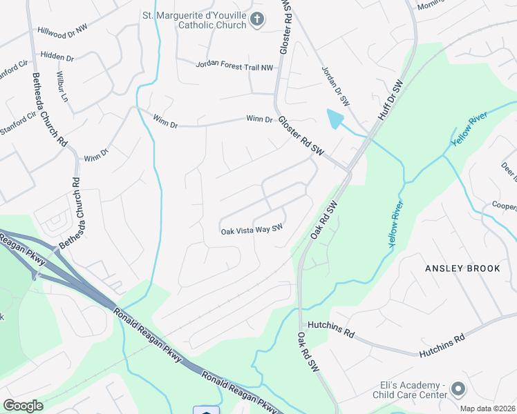 map of restaurants, bars, coffee shops, grocery stores, and more near 3213 Oak Vista Way Southwest in Lawrenceville