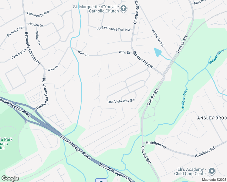 map of restaurants, bars, coffee shops, grocery stores, and more near 3152 Oak Vista Way Southwest in Lawrenceville