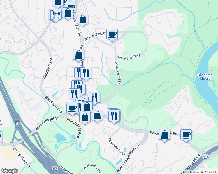 map of restaurants, bars, coffee shops, grocery stores, and more near 3128 Sugarberry Lane in Atlanta