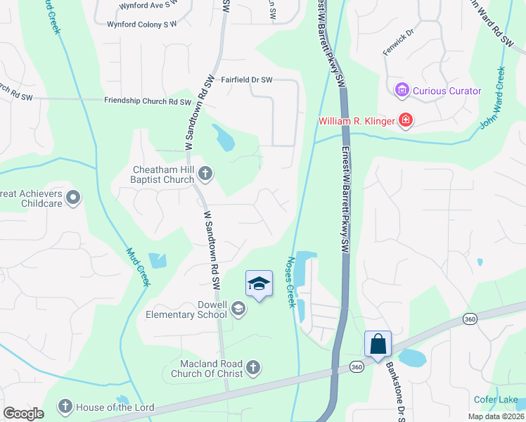 map of restaurants, bars, coffee shops, grocery stores, and more near 1842 Edington Road Southwest in Marietta