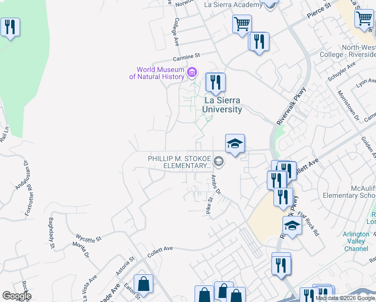 map of restaurants, bars, coffee shops, grocery stores, and more near 12037 Raley Drive in Riverside