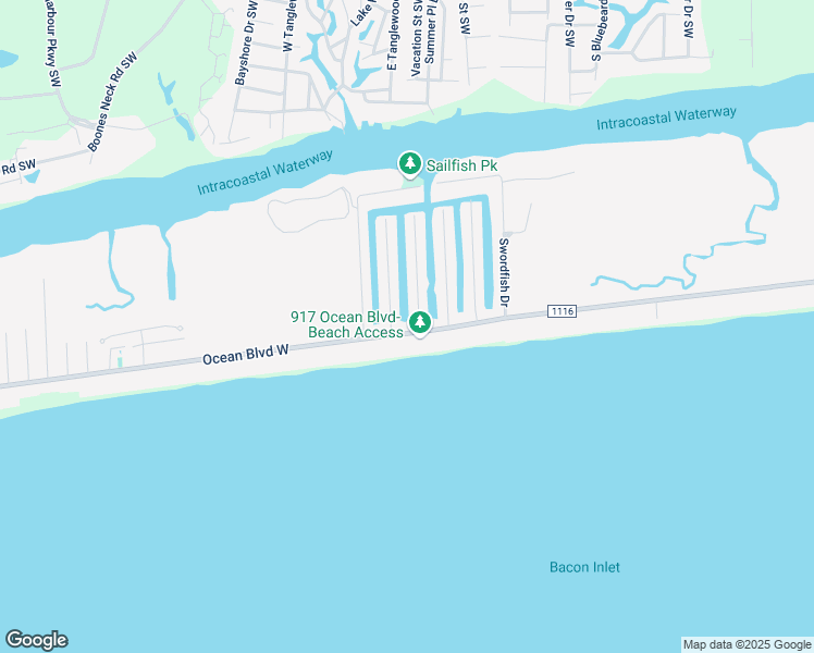map of restaurants, bars, coffee shops, grocery stores, and more near 922 Ocean Boulevard West in Holden Beach