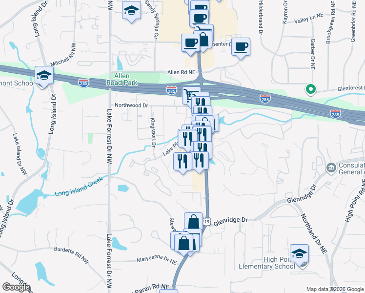 map of restaurants, bars, coffee shops, grocery stores, and more near 5600 Roswell Road in Atlanta